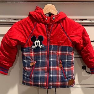 Disney Red and Blue Mickey Mouse Kids Jacket 3T - Flannel, plaid, warm & CUTE!